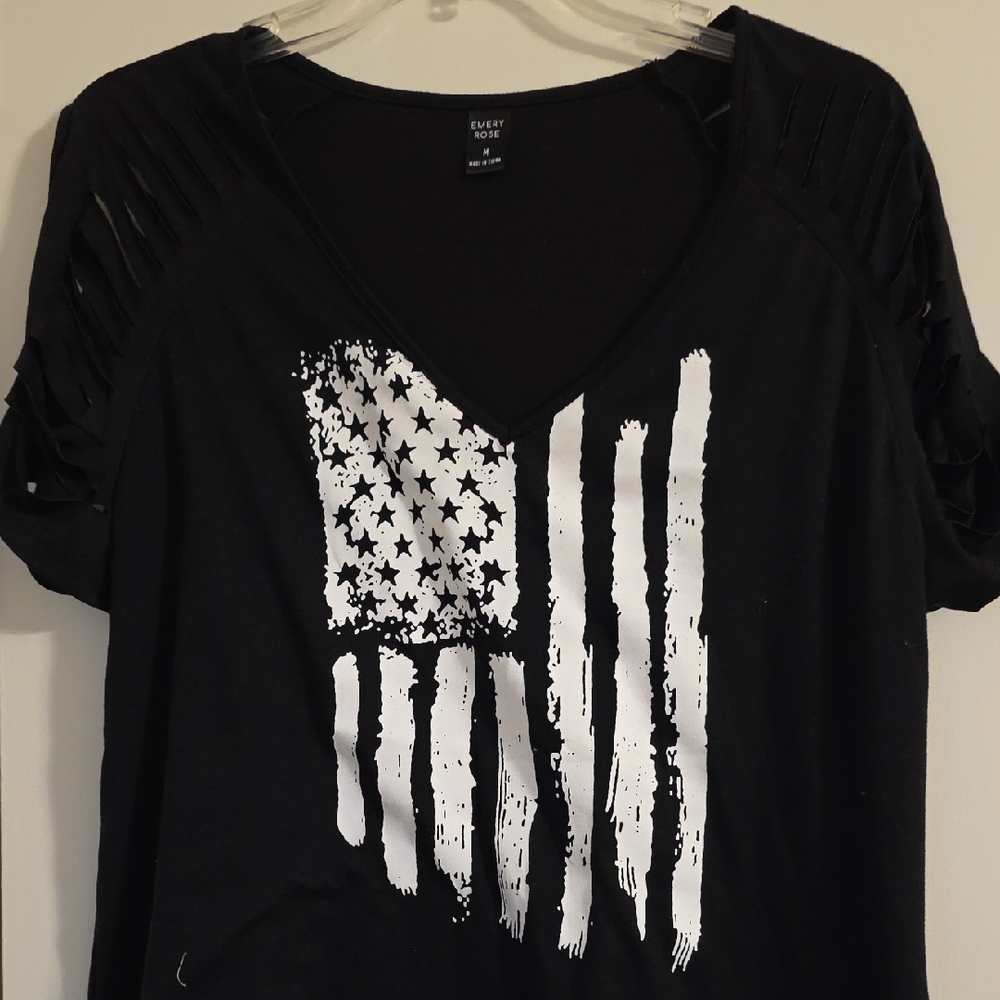 Lucky Brand Black Tee with White Flag Graphic